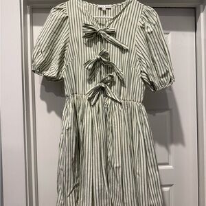 Striped Green Bow-Front Kids Dress